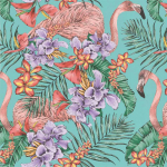 Matthew Williamson Flamingo Club W6800-01 Jade/Lavender - Lilac and pink against a jade green background
