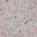 Matthew Williamson Rosanna Trellis W7145-01 Blue and white on a soft blush pink background
