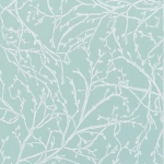 Osborne & Little Twiggy W7339-05 Twigs in white with metallic silver buds on an eau de nil background