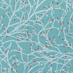 Osborne & Little Twiggy W7339-06 Twigs in white with terracotta buds on a duck egg background
