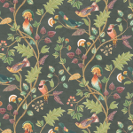 Osborne & Little MAYANI W7902-02 Vibrant birds in teals, fir, and hints of plum with lush green foli...