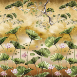 Avalana WATERLILY SUNSET WATSUNMET-WP-RO the metallic gold background adds a radiant and opulent touch to th...