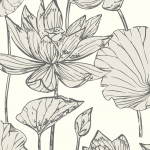 Today Interiors VIOLA WH40720 Off-white background with charcoal grey botanical outlines, offerin...