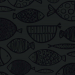 Today Interiors SEABORNE WH41400 Matte black background with glossy black fish shapes creating subtl...