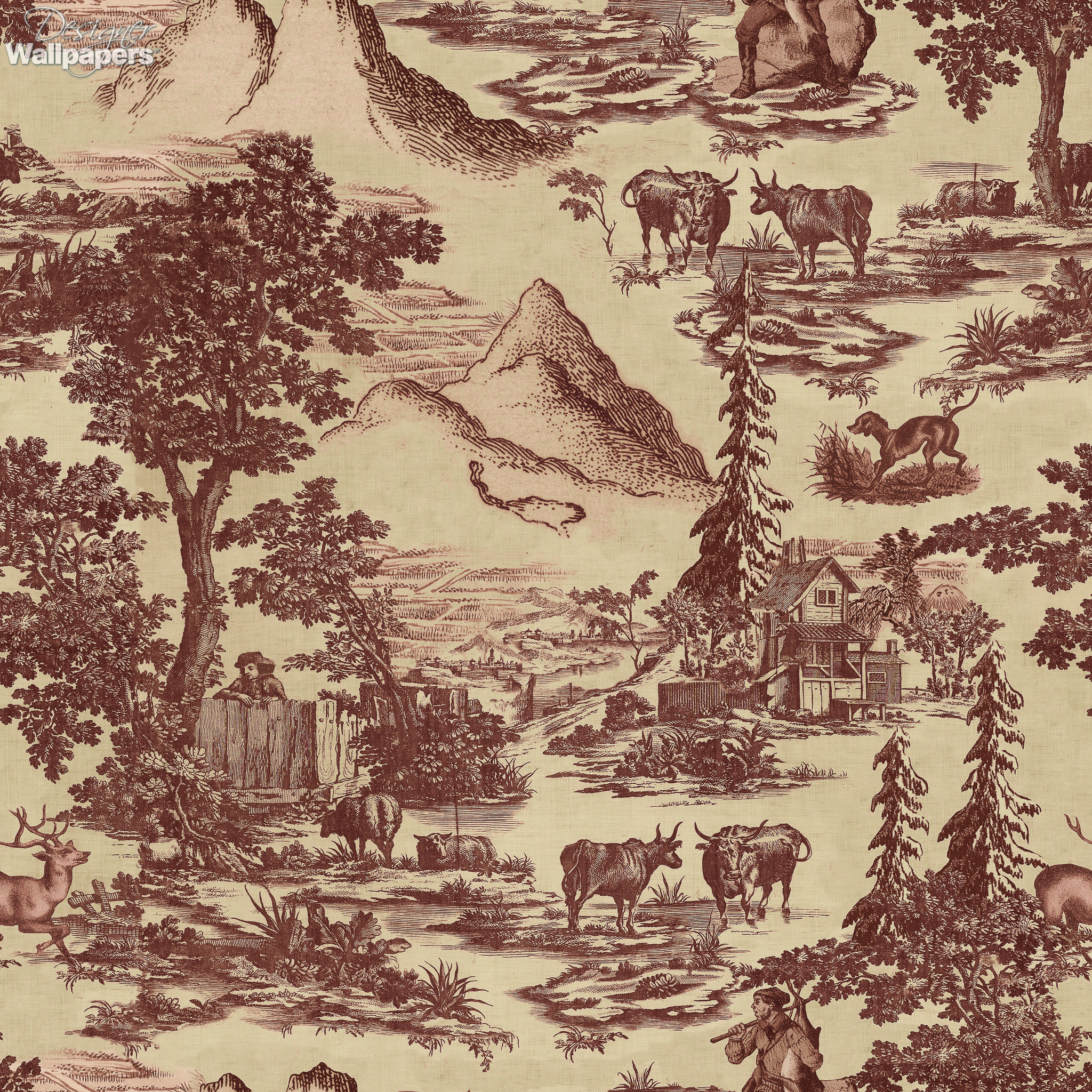 Cheng Toile Wallpaper by Thibaut in Red and Blue  Jane Clayton