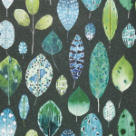 Designers Guild Tulsi PDG1060/01 Viridian -Leaves in viridian, apple and teal on black background 