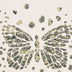 Christian Lacroix Les messagers PCL7026/02 Gold/Silver mosaic-style butterfly motif, against a white background 