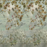 Designers Guild Miyako scene 2 dove PDG1112/01 A tranquil scene with trailing autumn leaves, mountain peaks, and m...
