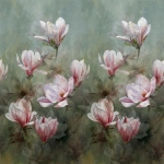 Designers Guild Yulan magnolia PDG1115/01 Magnolias in soft shades of rose and pale pink, against a soothing ...