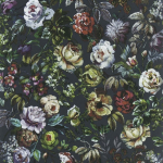 Designers Guild Mansur PDG1125/01 Painted flowers in shades of apricot, white and berry against a bla...