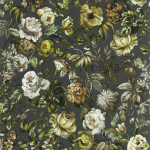 Designers Guild Mansur PDG1125/02 Painted flowers in shades of yellow and ginger against a brown ground.