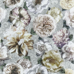 Designers Guild Pahari PDG1128/02 Painted flowers in shades of white and pink against a grey ground. 

