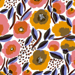 Marimekko ROSARIUM JV-25155 A romantic palette in shades of pink, orange, brown, grey, violet a...