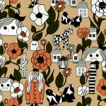 Marimekko MARIKYLA JV-25165 Earthy muted orange, black & white, pale grey-green, brownish green