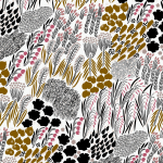 Marimekko PIENI LETTO JV-25146 Dusty rose, brown, pink, taupe, pale blush pink, black on white bac...