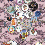 Christian Lacroix Folie PCL1002/01 burgundy, green, orange, blue on a pink background
