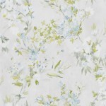 Designers Guild Faience  PDG1024/02 Duck Egg- sky blue, lime green and white on an ecru background