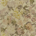 Designers Guild Delft flower PDG1033/02 Gold -Purple, peach and pink flowers on a metallic gold background