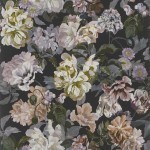 Designers Guild Delft flower PDG1033/01 Charcoal - Blue, purple, pink and white flowers on a charcoal backg...