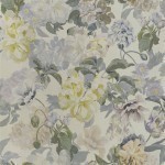 Designers Guild Delft flower PDG1033/05 Pewter - Blue, yellow and cream flowers on a metallic pewter backgr...