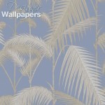 Cole and Son Palm Jungle 95/1006 In neutrals on a lustre blue background with a textured base paper