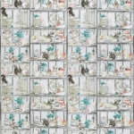 Osborne & Little CURIO F7017-01 Soft grey background with teal green and cream accents