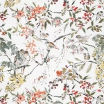 Nina Campbell PENGLAI NCF4171-02 Sage green, bright coral and scarlet red with golden yellow accents
