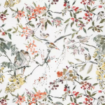 Nina Campbell PENGLAI NCF4171-02 Sage green, bright coral and scarlet red with golden yellow accents