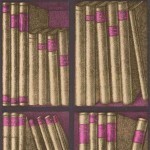 Cole and Son Ex Libris 114/15031 Metallic gold books with highlights of magenta and book titles high...