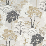 Today Interiors MORI TREES CH31008 Metallic silver background with matte cream, tan and black foliage