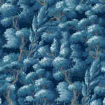 Today Interiors SOUTHWARK CL30202M Sky blue and light blue trees and foliage on a deep navy blue backg...