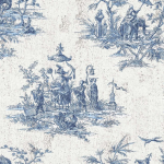 Today Interiors SOUTH EAST CL30402 White cork wallpaper with detailed blue Chinoiserie-style drawings;...
