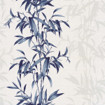 Today Interiors SAVAGE GARDENS CL31702 Navy blue bamboo stalks and leaves on a light grey background with ...