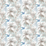 Osborne & Little Bird of Paradise Fabric F6631-04 Blue, Grey and White
