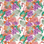 Osborne & Little Flamingo Club Fabric F6790-03 Ivory/Fuchsia/Coral/Grass
