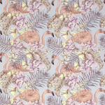 Osborne & Little Flamingo Club Fabric F6790-04 Silver/Lilac/Pale Lemon/Linen