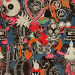 Mind The Gap FESTIVAL MEMORIES WP20613 Features a mix of fiery orange, crimson red, teal blue, magenta pin...