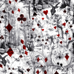 Jean Paul Gaultier BERIBA 3333-02 A detailed black-and-white engraved woodland scene of trees, flower...