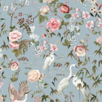 Jannelli & Volpi LAC DE VÉNUS JV-7233 Pink, off white, grey, brown, burgundy, green on light blue background