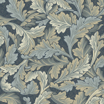 KT Exclusive William Morris LEAF  KT30202 A steel-blue background, with ivory, taupe, grey and pale blue foli...