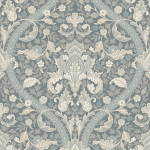 KT Exclusive William Morris KELMSCOTT KT30324 Slate grey-blue background with ivory and stone motifs, coolly soph...