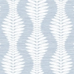 Today Interiors COASTAL HAVEN LN40500-LN40518 LN40512 White leaf motifs on a serene sky blue background.