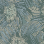 Missoni Home ANEMONI 10504 Dusty blue, petrol blue adorned with light grey botanical details