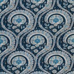 Nina Campbell Les Indiennes Fabrics NCF4330-05 blue, white and taupe on a navy background