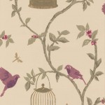 Nina Campbell Birdcage Walk NCW3770-06 Ivory back ground, with ruby birds and cherry blossoms.