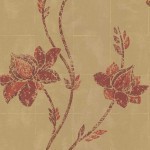 Nina Campbell Ponchielli NCW4015-06 GOLD with a ruby and burgundy flower pattern.