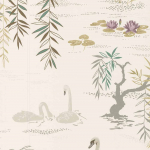 Nina Campbell Swan Lake NCW4020-03 An ivory background, white pearl swans, glimmering pearl highlights...