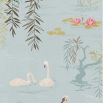 Nina Campbell Swan Lake NCW4020-06 A pale willowy green background with silver barked green and brown ...