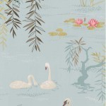 Nina Campbell Swan Lake NCW4020-06 A pale willowy green background with silver barked green and brown ...