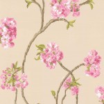Nina Campbell Orchard Blossom NCW4027-01 A buttery cream background with bright pink blossoms.